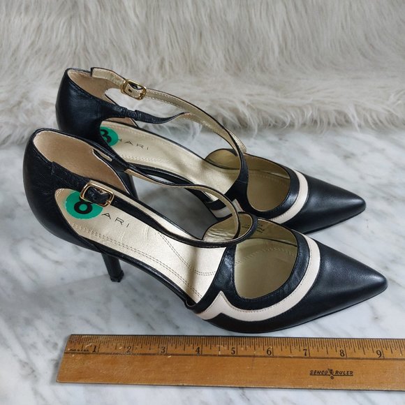 Tahari Britta Women's Black and Beige Trim Point Toe Strapped Heel Sandals  8M - Picture 3 of 8